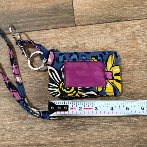 Vera Bradley Zip ID Case Card Mini Wallet Key Chain With Neck Strap - Picture 4 of 4